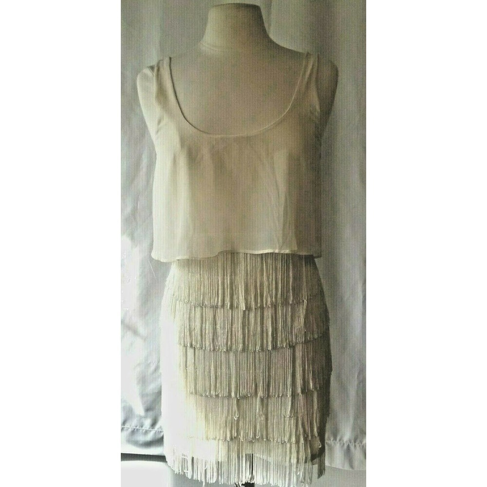 American Eagle  Womens Flapper Fringe Ivory Dress